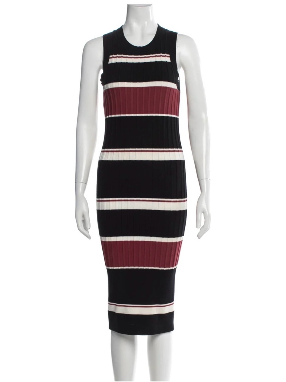 Veronica Beard Striped Knit Sleeveless Midi Dress Size XS Black Maroon